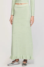Rhinestone knit maxi skirt in Almond Green