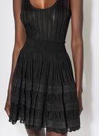 ribbed pointelle knit mini dress in black
