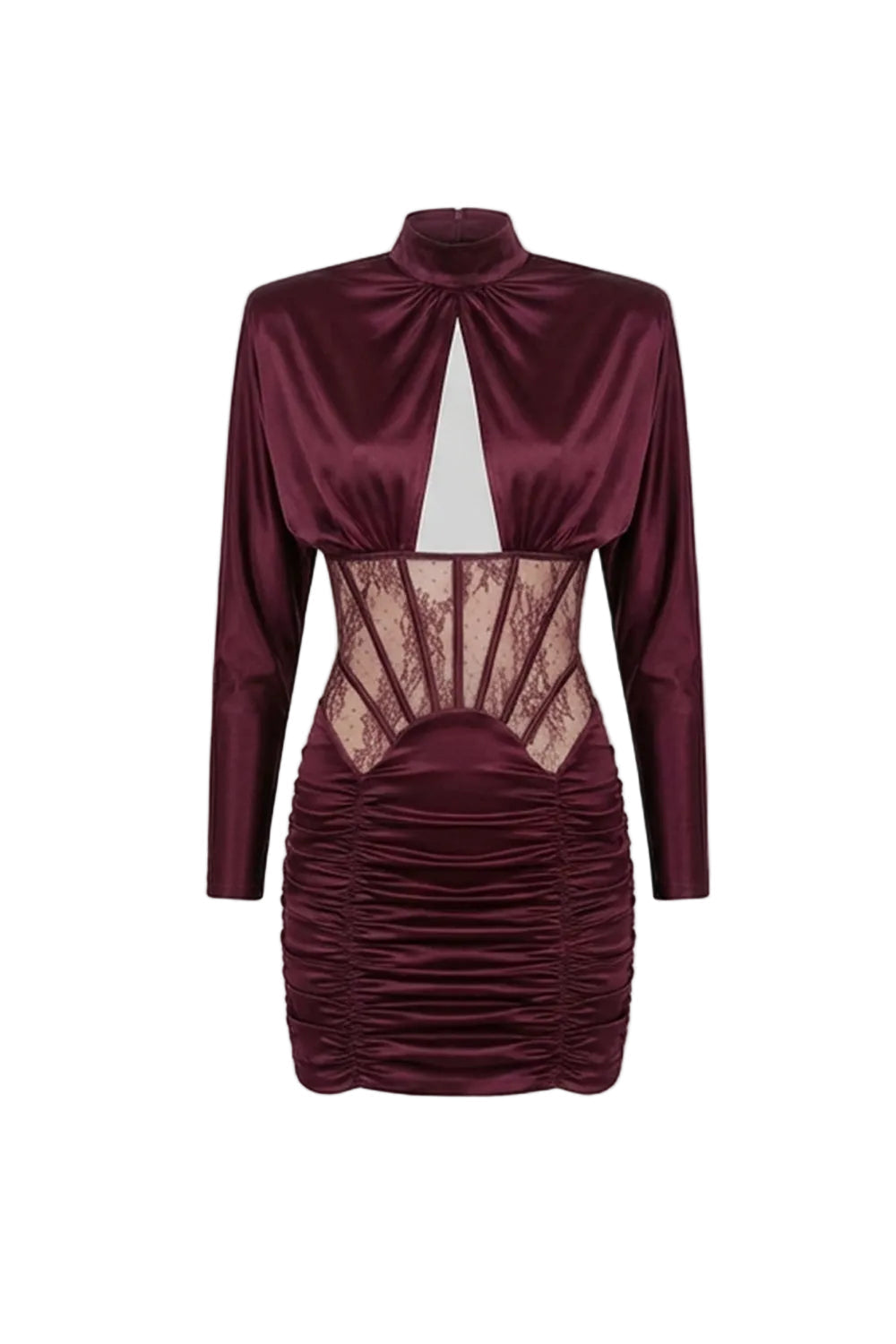 Flowering Girl Women phoebe Satin Mini Dress with Lace Corset Insert – Burgundy