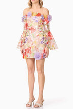 Flowering Girl Women Tabitha Multicolor Off Shoulder Mini Dress In Floral