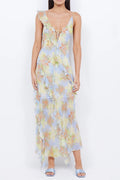 cecilia Chiffon ruffles maxi dress in blue