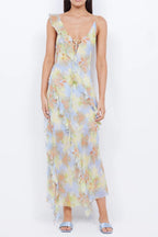 Flowering Girl Women Cecilia Chiffon Ruffles Maxi Dress In Blue