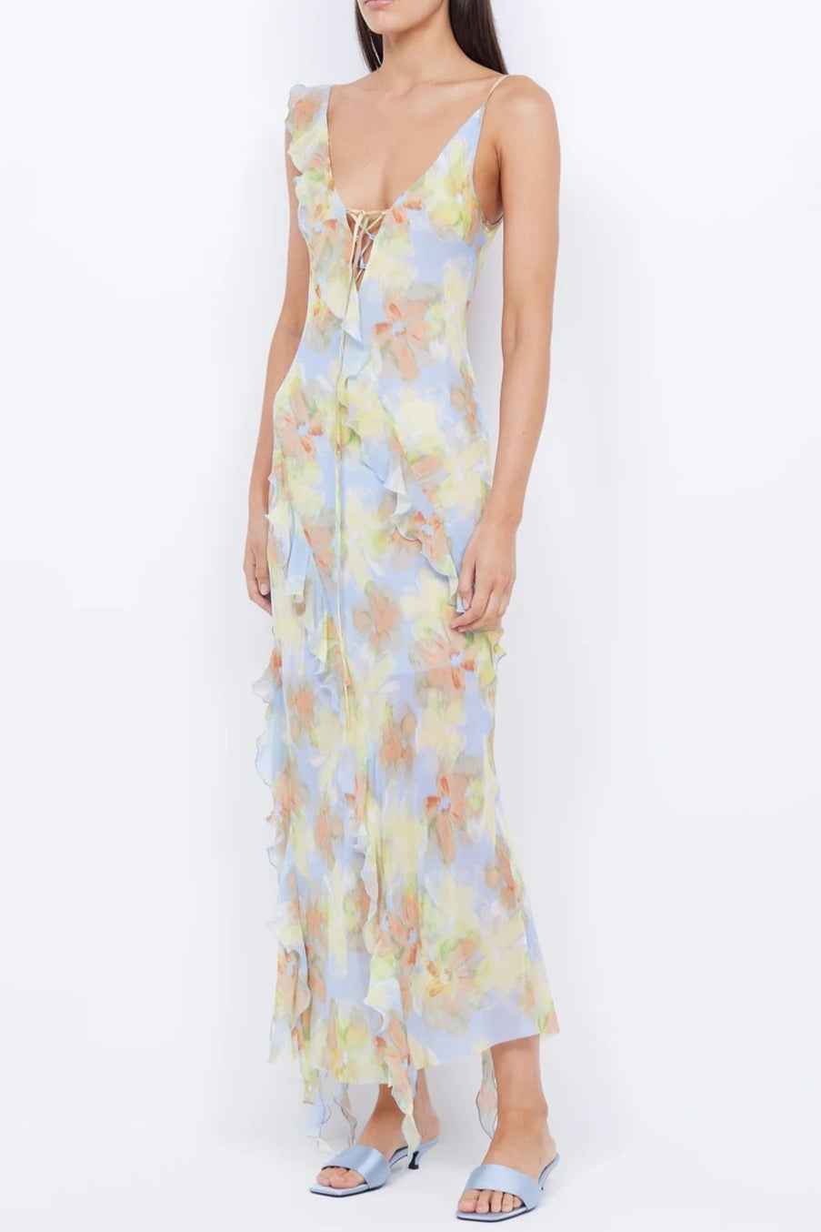 Flowering Girl Women Cecilia Chiffon Ruffles Maxi Dress In Blue