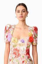 Flowering Girl Women Trista Multicolor Square Neck Backless Mesh Embroidered Fishtail Maxi Dress