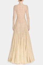Anila Beige Mesh Long Sleeve Slim Maxi Dress