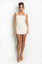 Floral Applique Square Neck Mini Dress