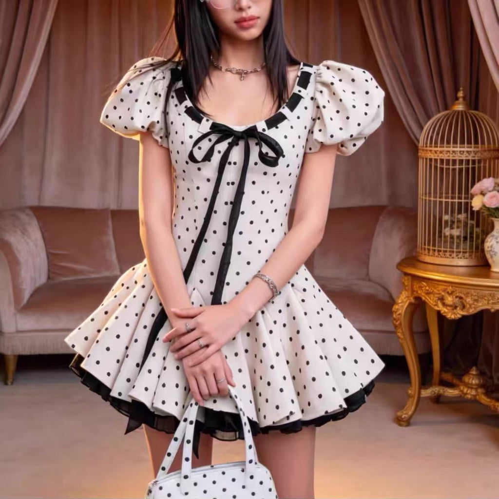 Wania White Polka Dot Mini Dress With Tie-Front