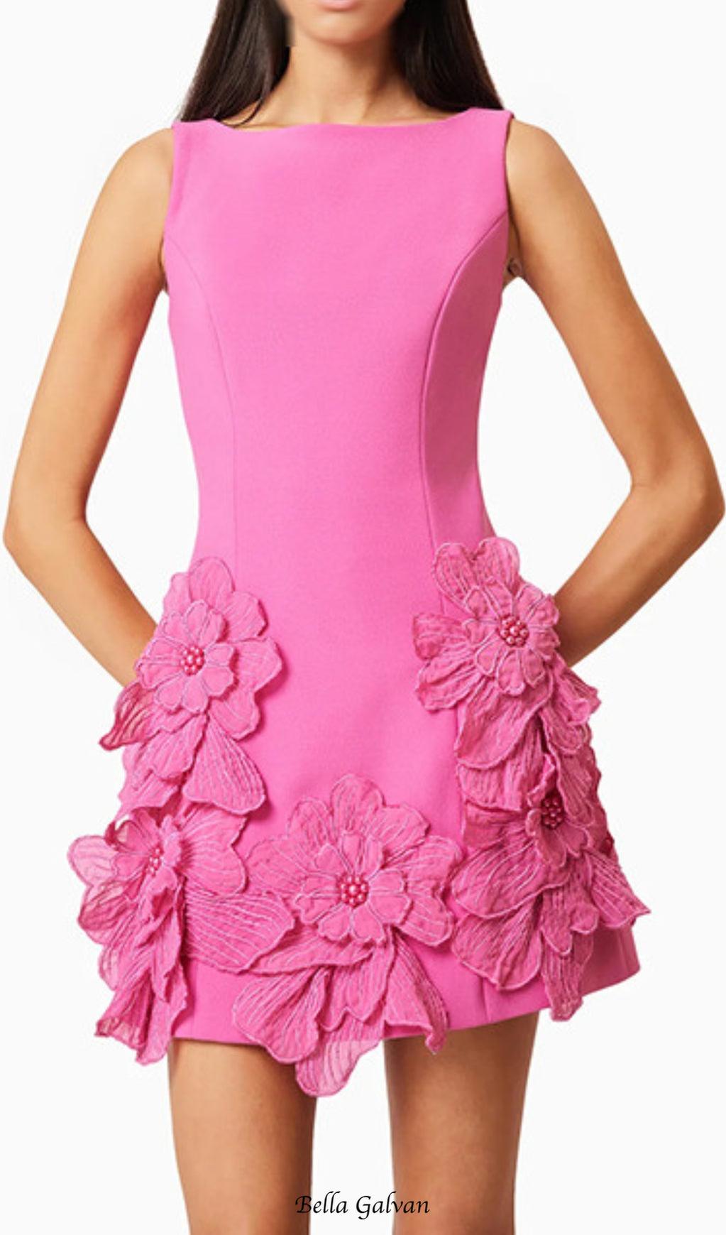Flowering Girl Women Daiva Flower embellished Mini Dress in pink