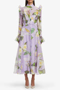 Winni Lily Blossom Print Lilac Butterfly Sleeve Midi Dress