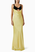 Flowering Girl Women velvet bustier maxi dress in black yellow