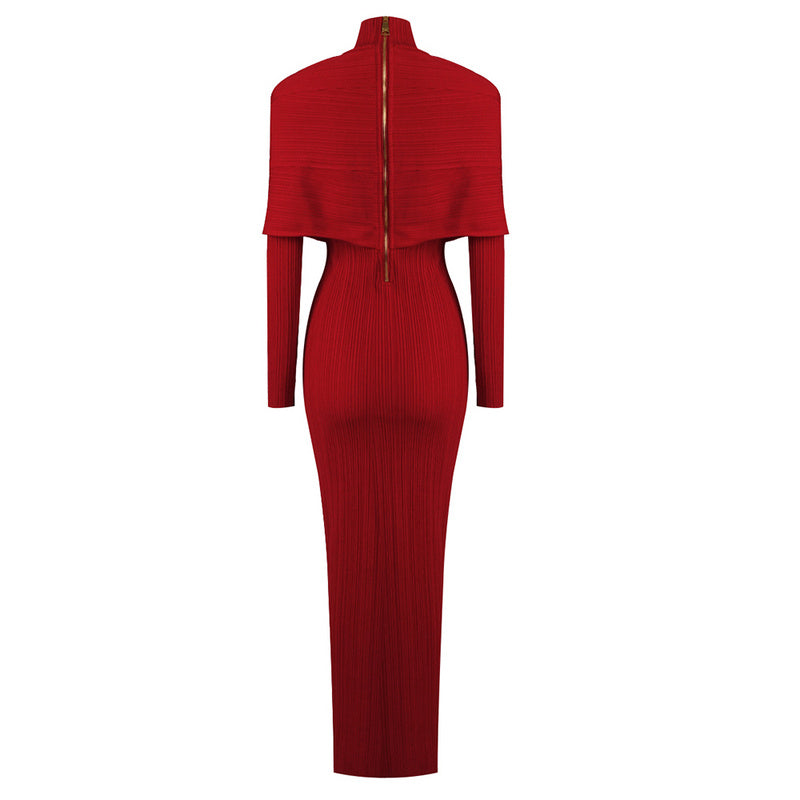 Flowering Girl Women long sleeve pleated knit maxi dress in red