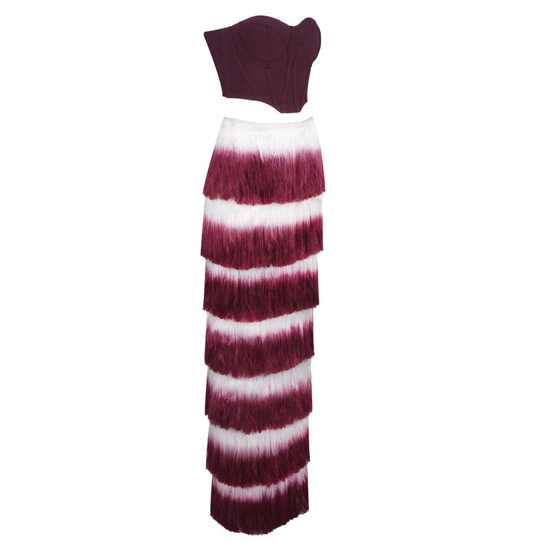 ashley Gradient Fringe Corset Two Piece Bandage Set