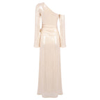 Flowering Girl Women one-shoulder flower embellished sequin maxi dress in apricot