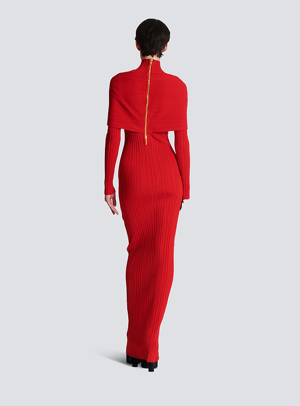Flowering Girl Women long sleeve pleated knit maxi dress in red