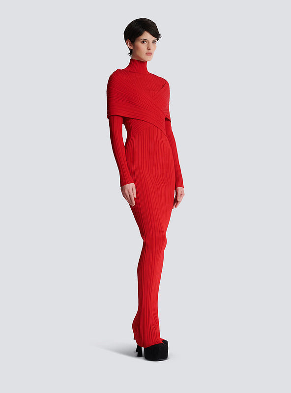 Flowering Girl Women long sleeve pleated knit maxi dress in red
