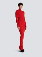 Flowering Girl Women long sleeve pleated knit maxi dress in red