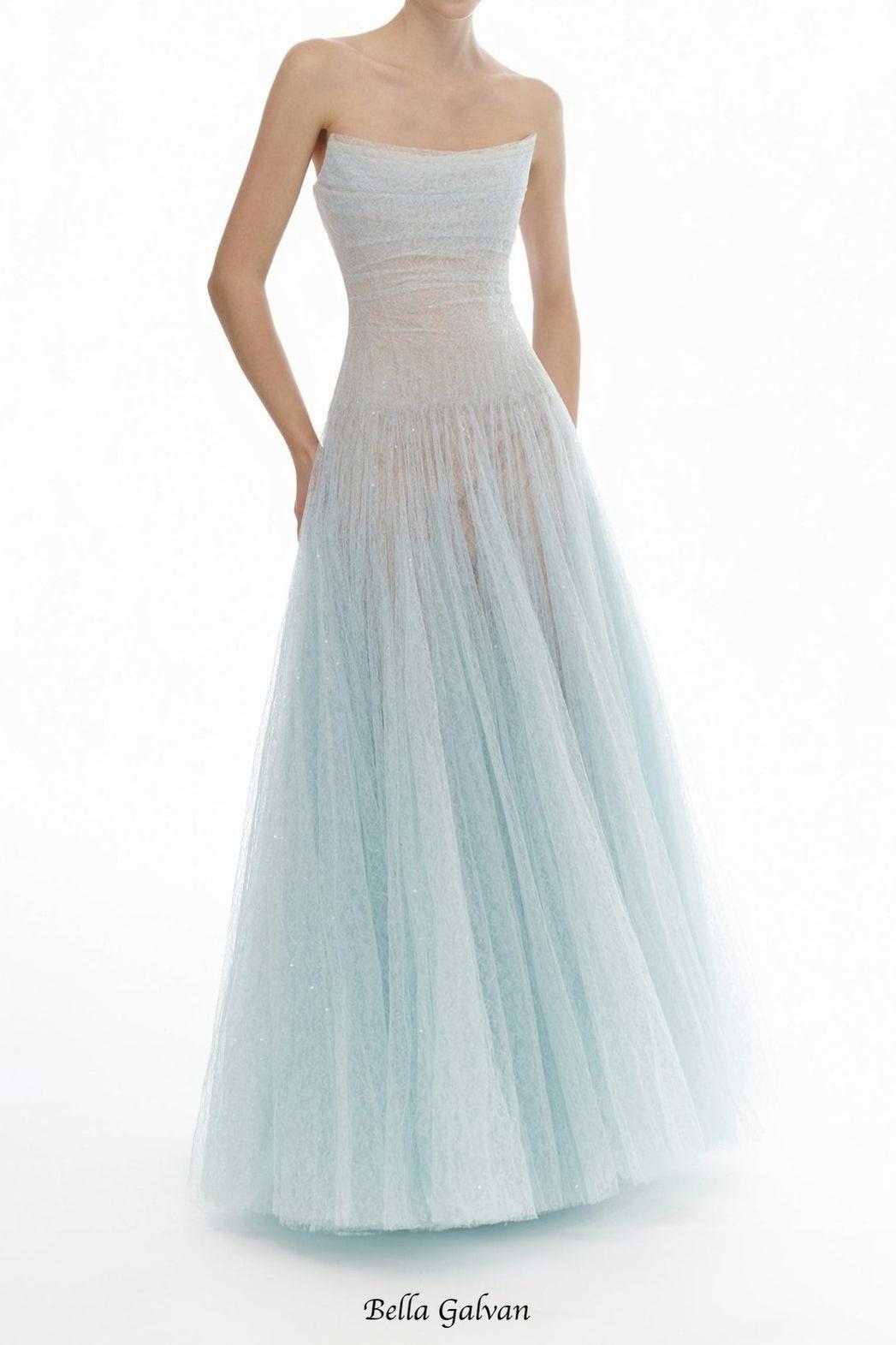 carol Draped Lace Maxi Dress in blue