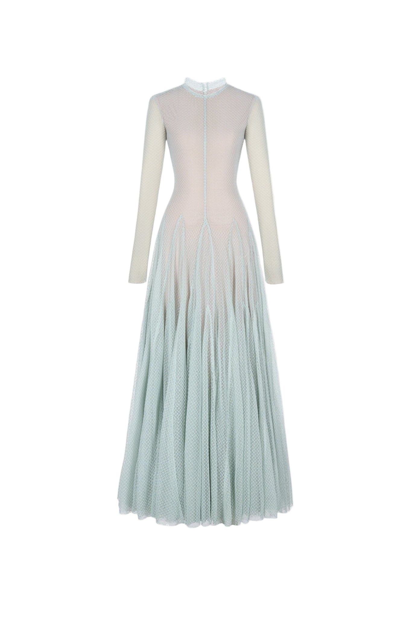 anila mint mesh long sleeve slim maxi dress