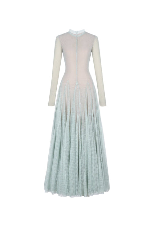 Flowering Girl Women anila mint mesh long sleeve slim maxi dress