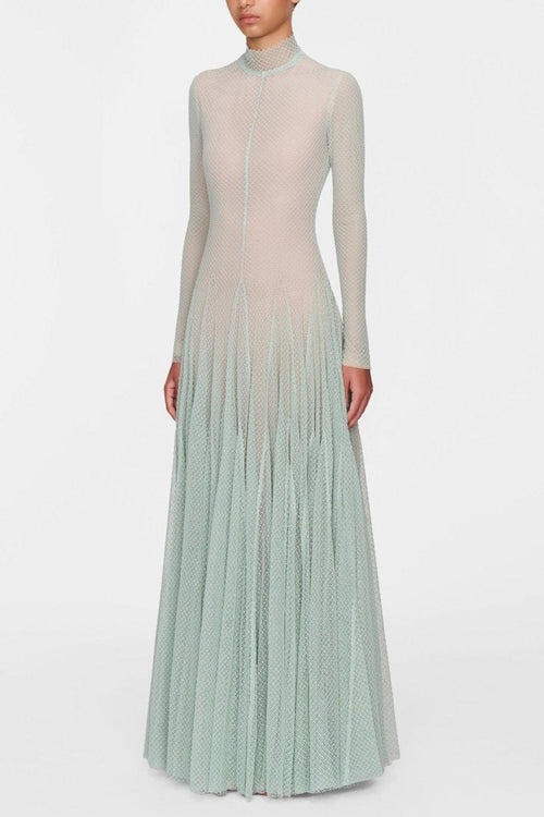 Anila Mint Mesh Long Sleeve Slim Maxi Dress