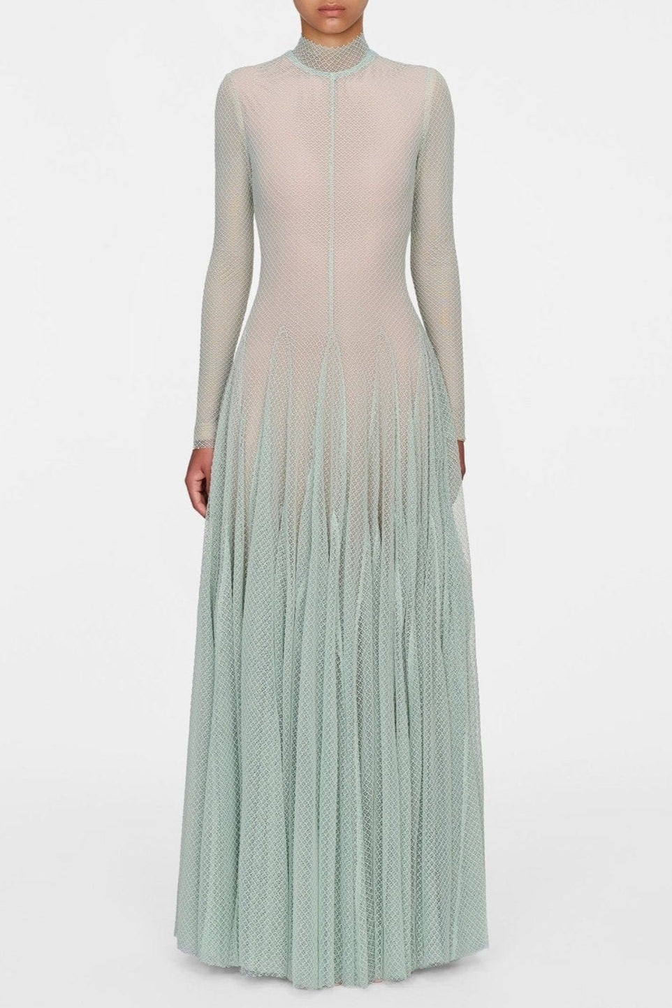Flowering Girl Women Anila Mint Mesh Long Sleeve Slim Maxi Dress