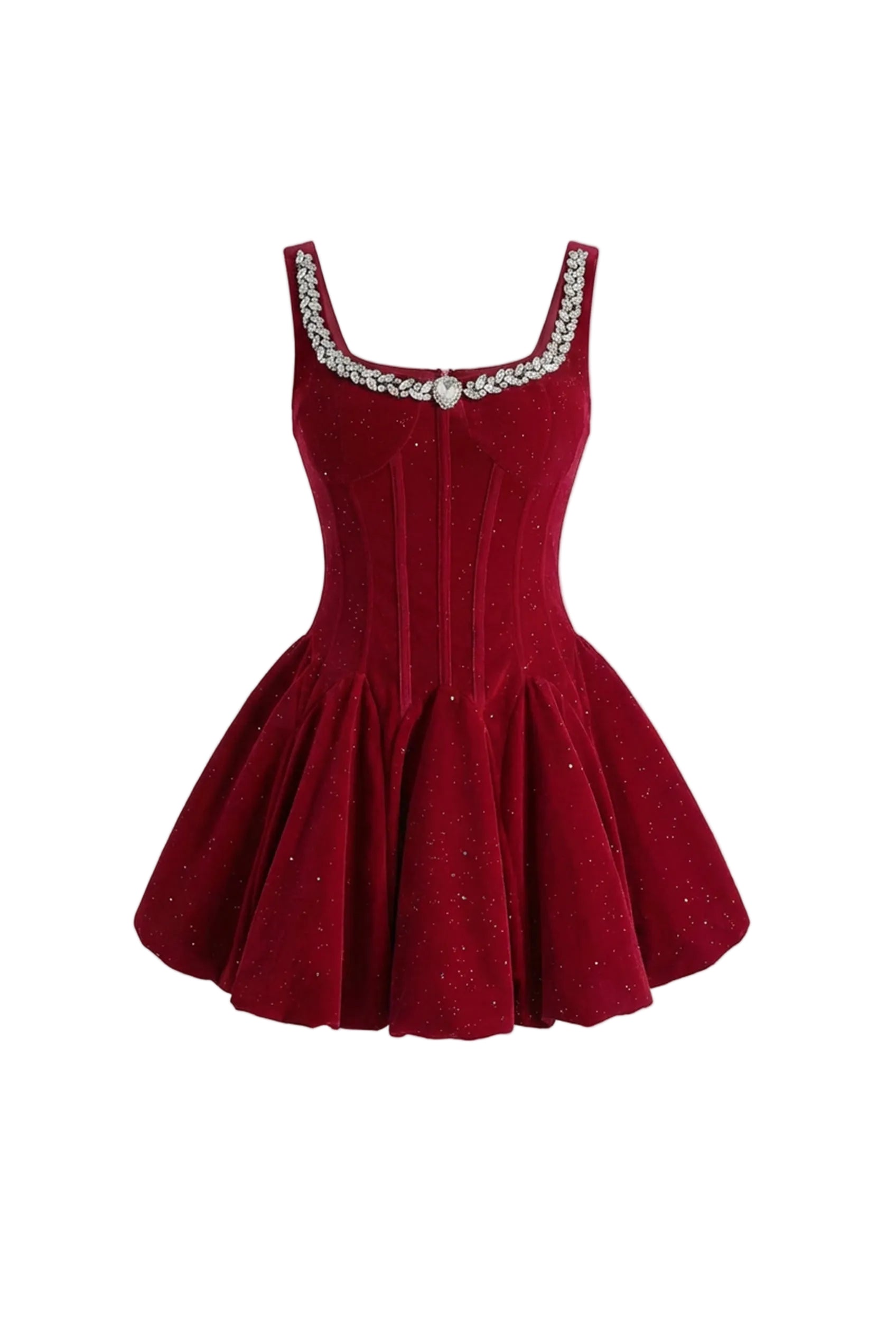 Flowering Girl Women vivien Burgundy Velvet Corset Mini Dress with Crystal-Embellished Neckline