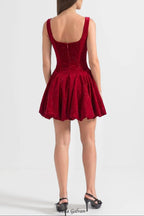 Flowering Girl Women vivien Burgundy Velvet Corset Mini Dress with Crystal-Embellished Neckline