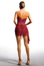 Burgundy Lace Overlay Bustier Mini Dress