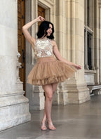 Ballerina |  Beige Tulle Mini Dress With 3D Applique