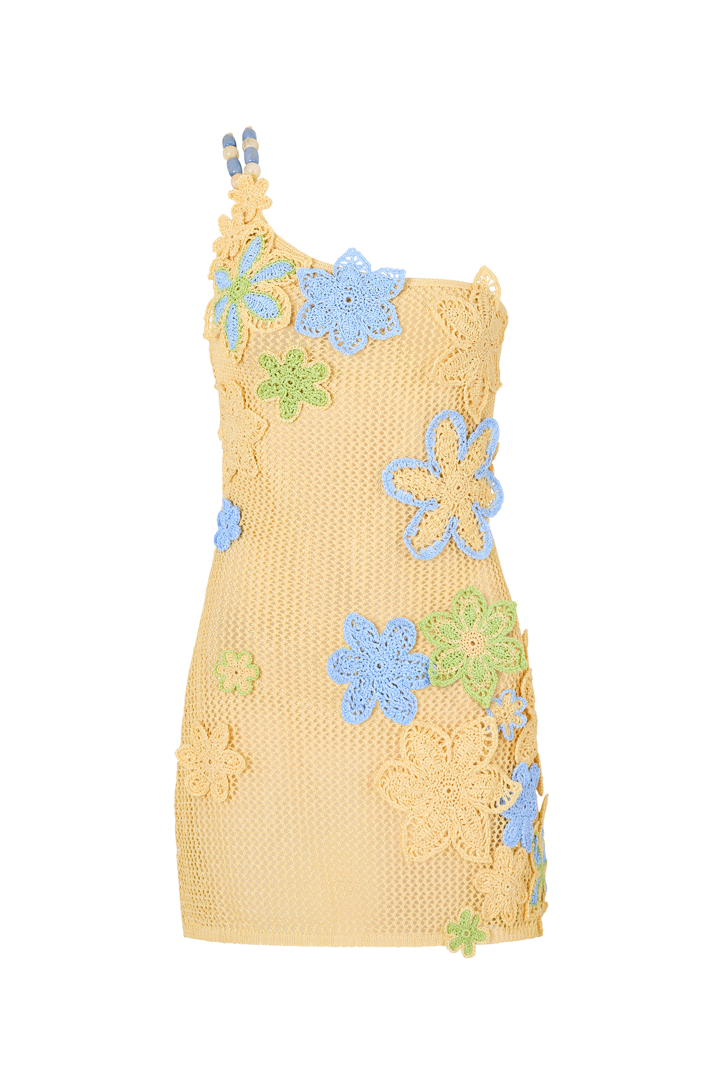 one-shoulder Floral Crochet Mini Dress - yellow