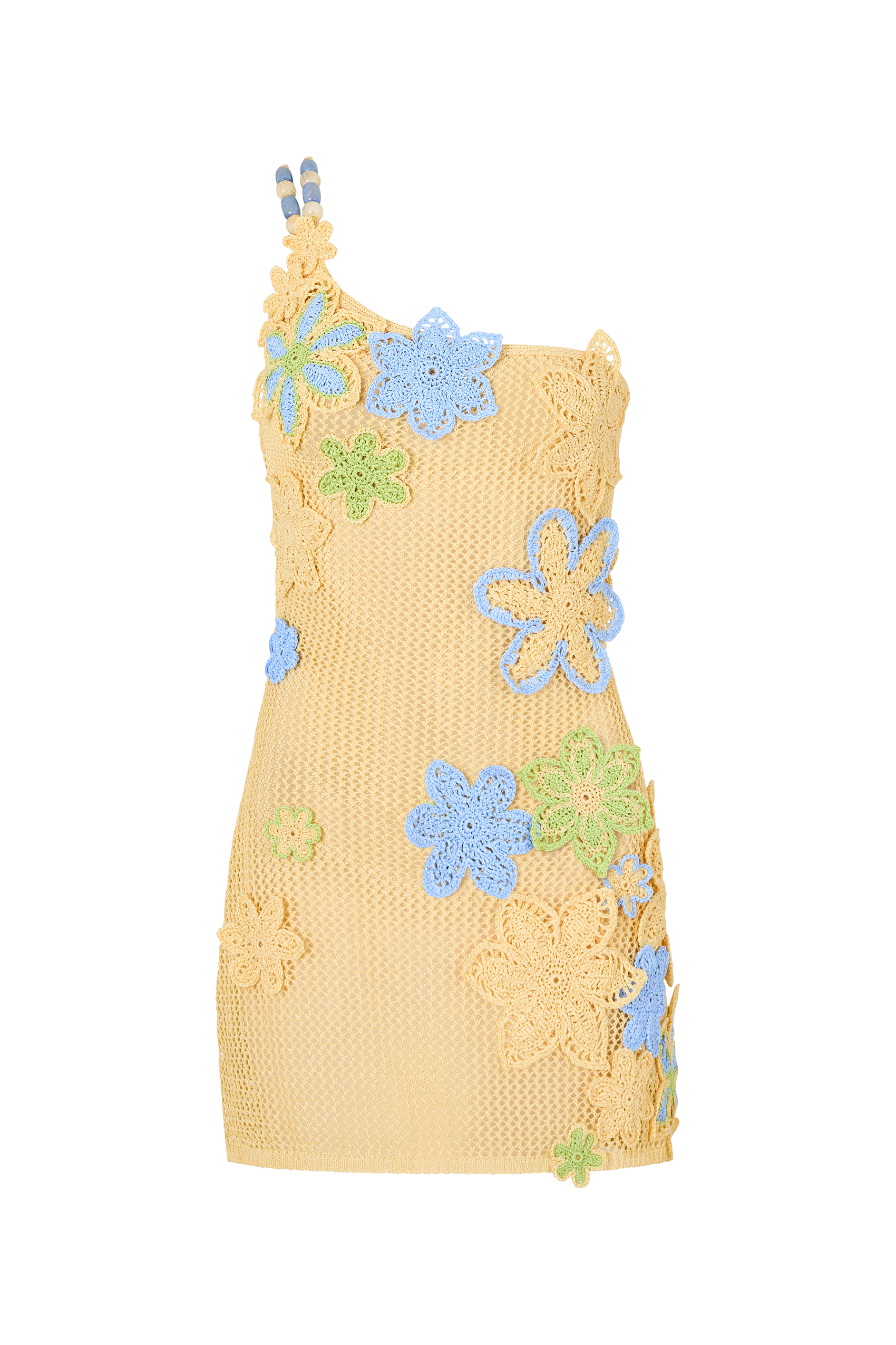 one-shoulder Floral Crochet Mini Dress - yellow