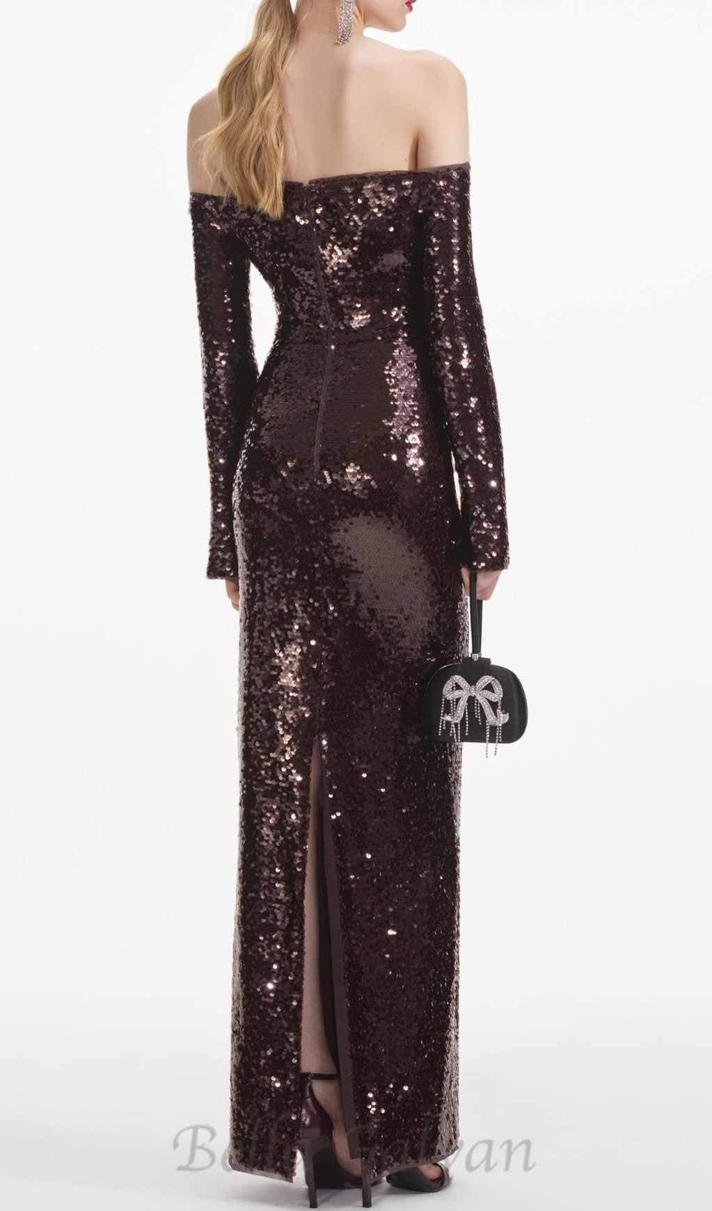 Flowering Girl Women long sleeve sequin maxi dress in brown