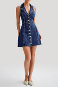 Flowering Girl Women Eartha Collared Denim Mini Dress - Dark Blue