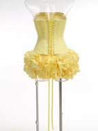 Flowering Girl Women amy flower embellished mini skirt corset set in yellow