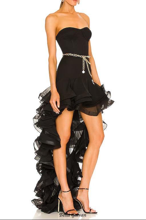 Flowering Girl Women selena black ruffle trim Corset mini Dress