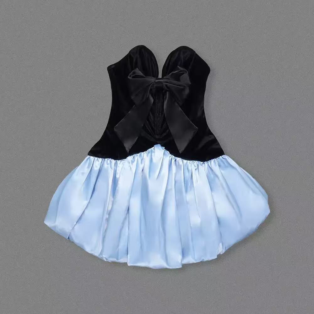 Flowering Girl Women Stanski Strapless Velvet Bow Puffy Satin Mini Dress