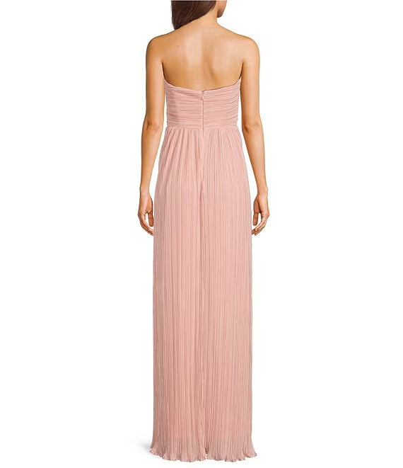 Flowering Girl Women Strapless Pleated Maxi Dress in Pink