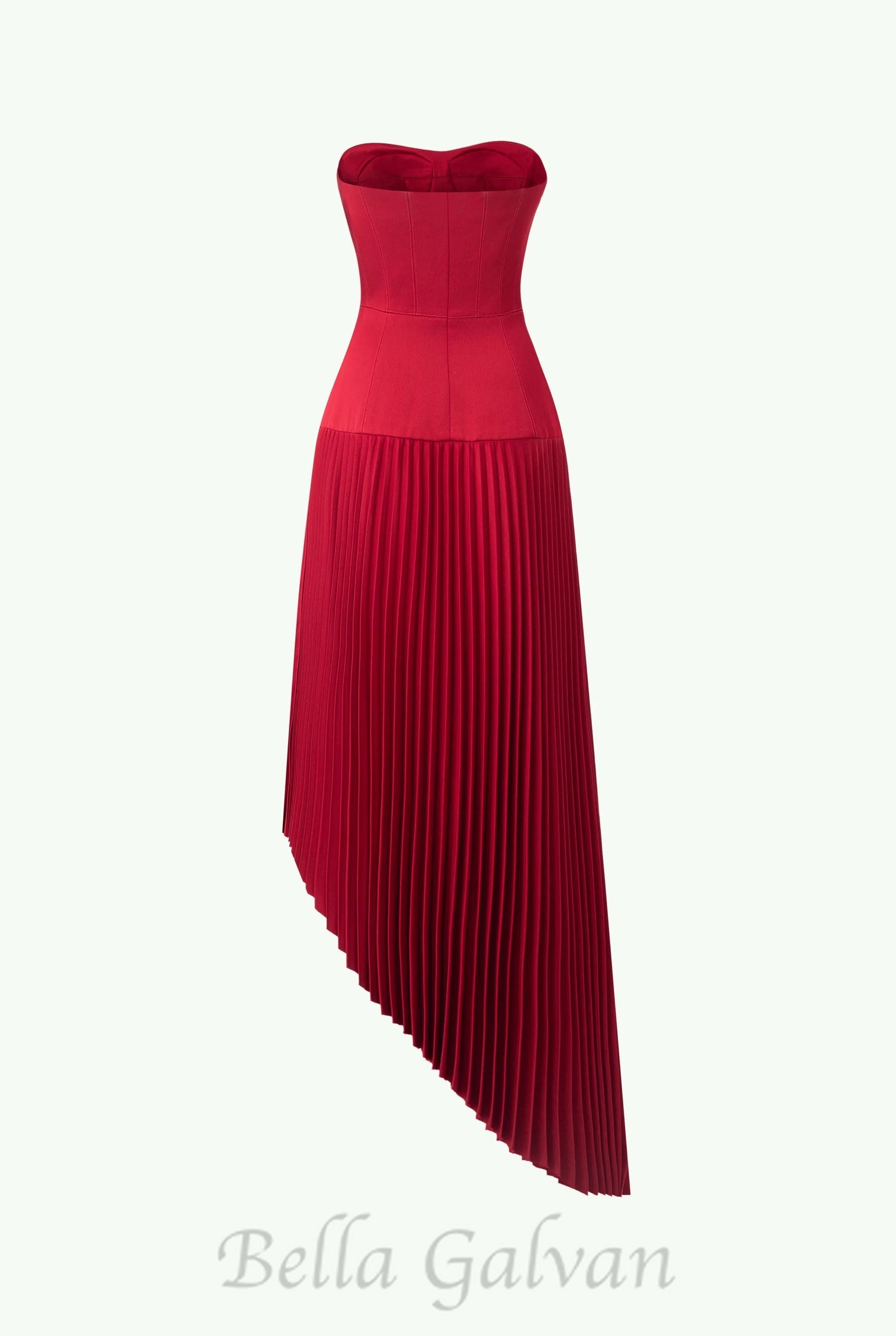 Flowering Girl Women Spaghetti Strap Asymmetric Pleated midi Dress in red