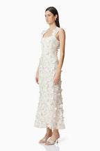 square neckline 3D flower embroidery Gown in White