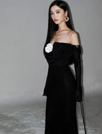 Flowering Girl Women Lila Flower Embellished Pleated Strapless Maxi Dress In Black