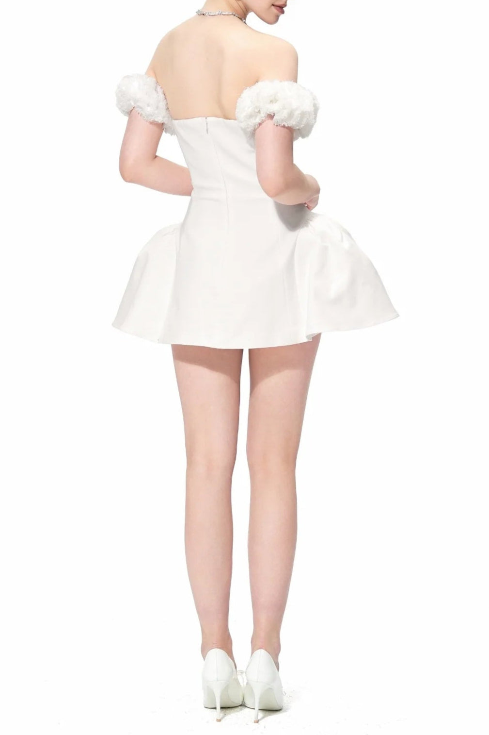 Flowering Girl Women Sherry Flower Strapless Puffy Mini Dress In White
