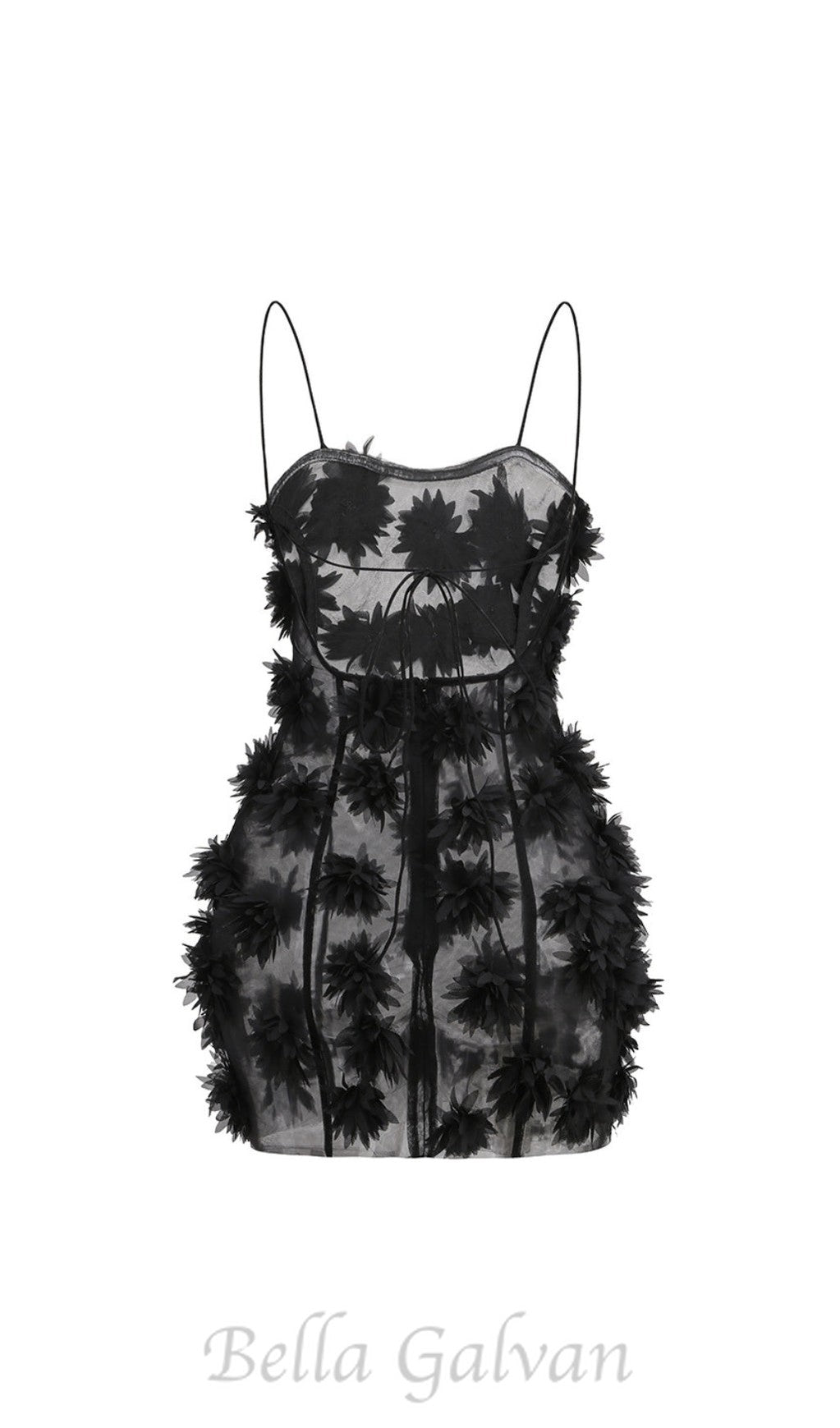 Flowering Girl Women flower embellished Mini Dress in black
