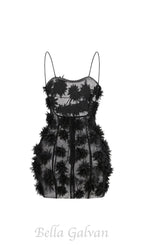 Flowering Girl Women flower embellished Mini Dress in black