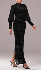 Flowering Girl Women Sequin Long Sleeve Maxi Dress In Black