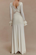 pamela V-neck lace see-through maxi dress in white