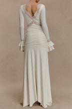 Flowering Girl Women Pamela V-Neck Lace See-Through Maxi Dress In White