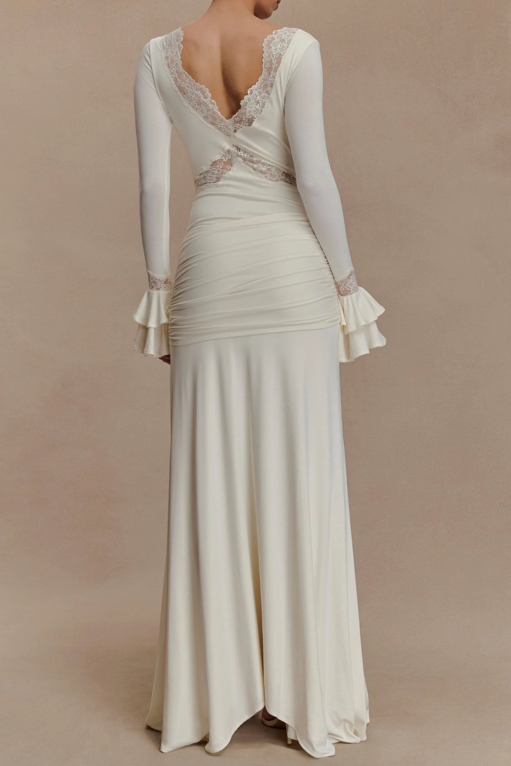 Flowering Girl Women Pamela V-Neck Lace See-Through Maxi Dress In White