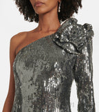 Flowering Girl Women Floral-appliqué sequin gown in silver