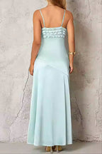 simona ruffle trim silk maxi dress in mint