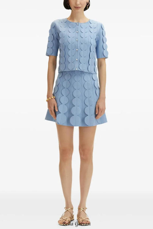 blue geometric circle pattern cardigan skirt two-piece set